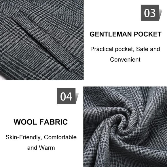 Mens Trench Coat Wool Blend Top Pea Coat Winter Long Single Breasted Overcoat - Picture 4 of 5